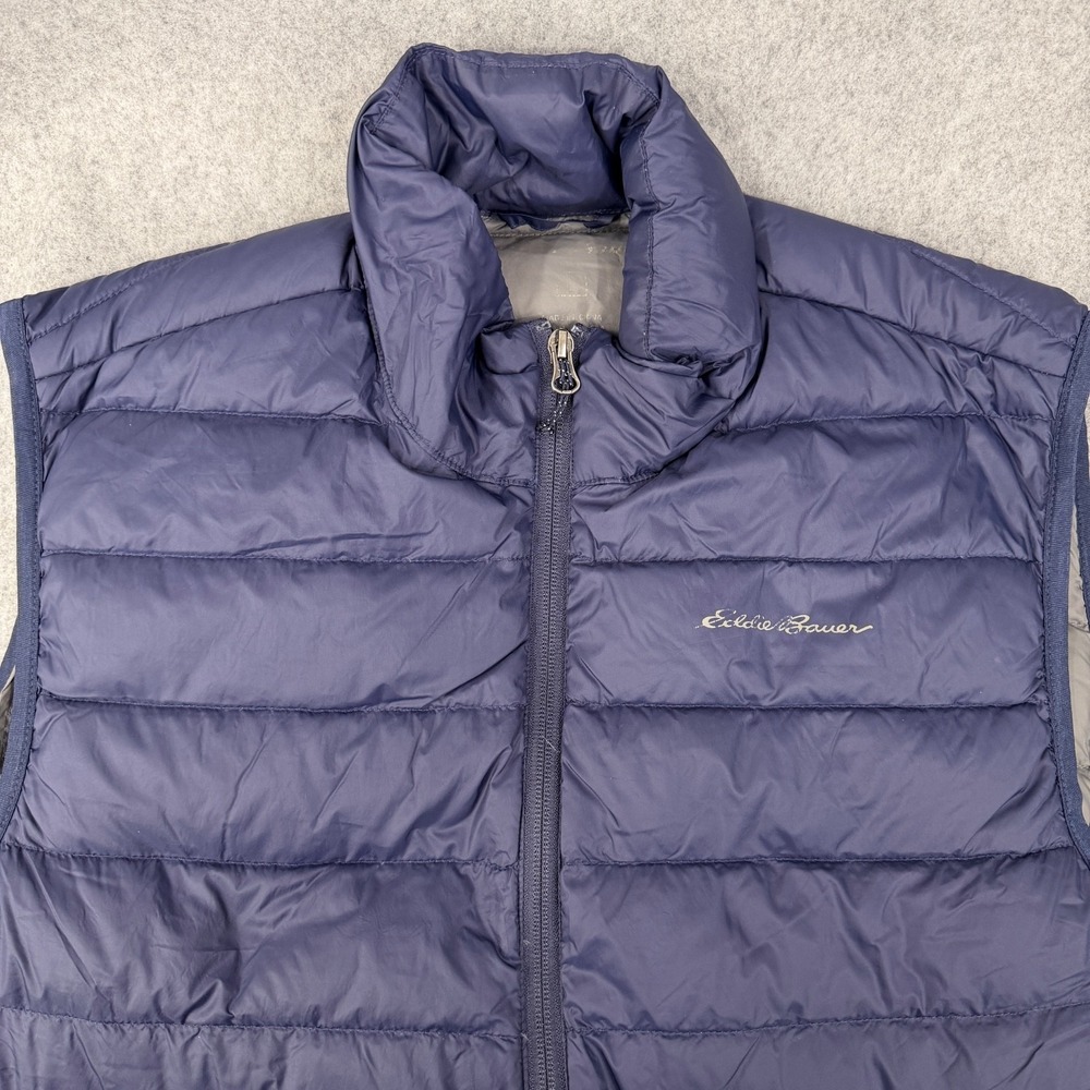 Eddie‎ Bauer Mens Down Puffer Vest Large Blue Sleeveless Lightweight Outdoor